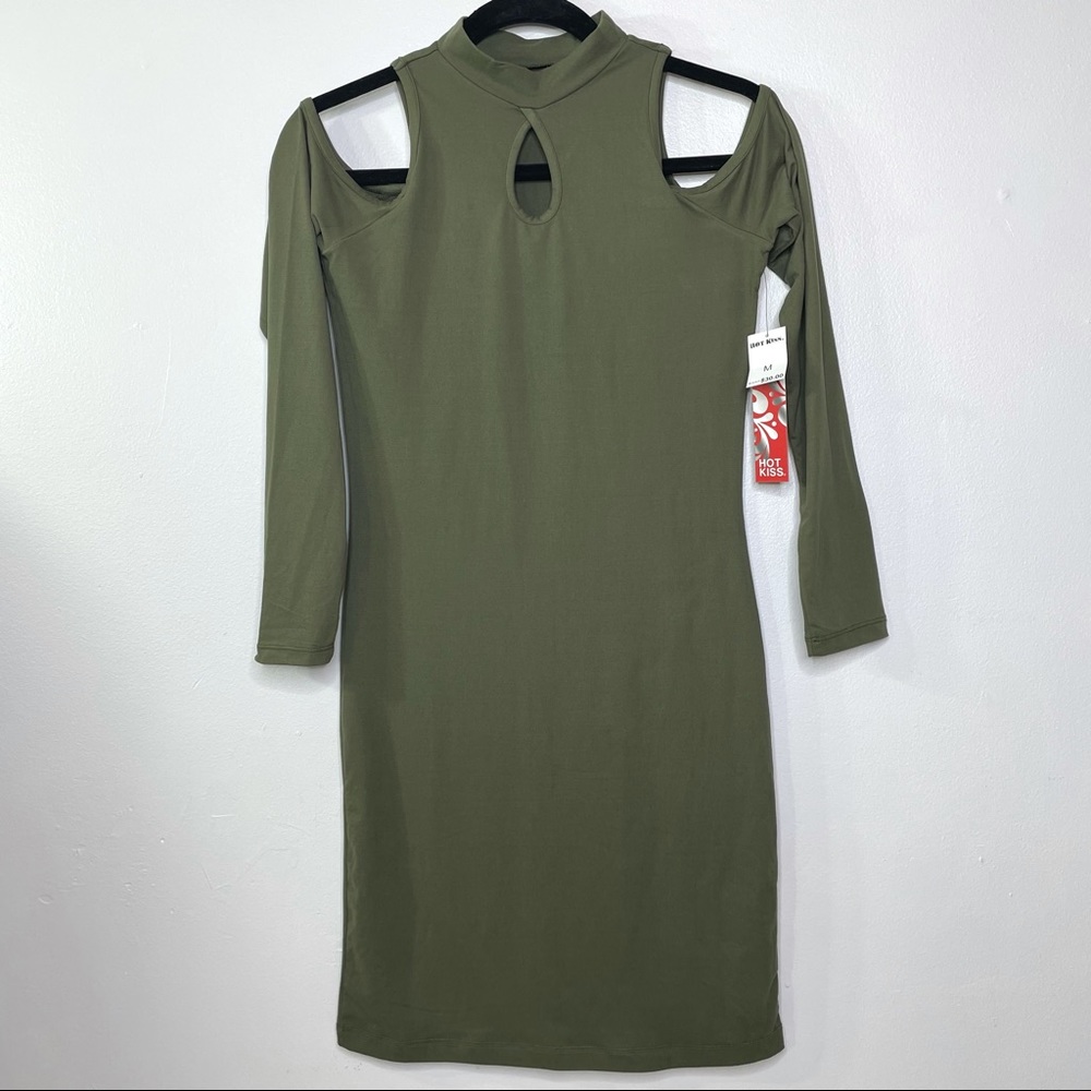 NWT Hot Kiss Olive Green Cutout Bodycon Above the Knee / Mini Dress Size Medium